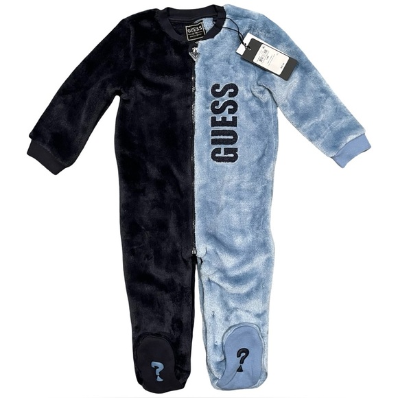 NWT GUESS Two-Tone Baby Blue and Navy Footie Outfit size 12m - Picture 1 of 6